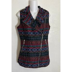 Insight New York Womens 10 Vest Tunic Long Zipper Assymetrical Burgundy Tapestry